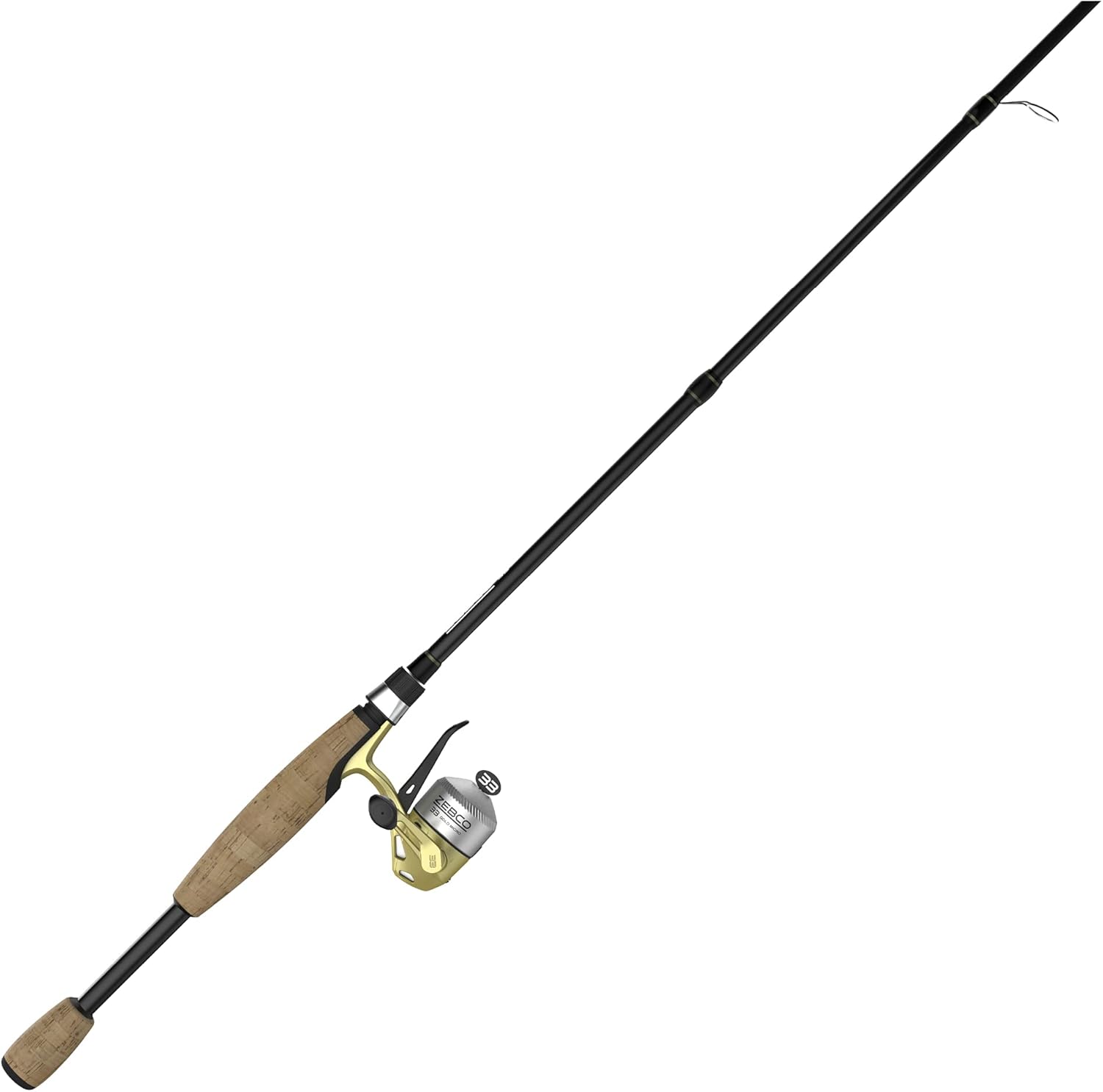 Zebco 33 Gold Spincast Reel and 2-Piece Fishing Rod Combo, Fiberglass Rod with Comfortable Split-Grip Cork Handle, Instant Anti-Reverse Fishing Reel Pack of 2