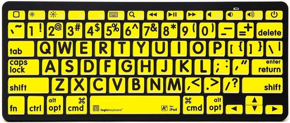 Logickeyboard LargePrint Bluetooth Black on Yellow Keyboard | Wireless Mini Keyboard Black on Yellow (Certified Refurbished)