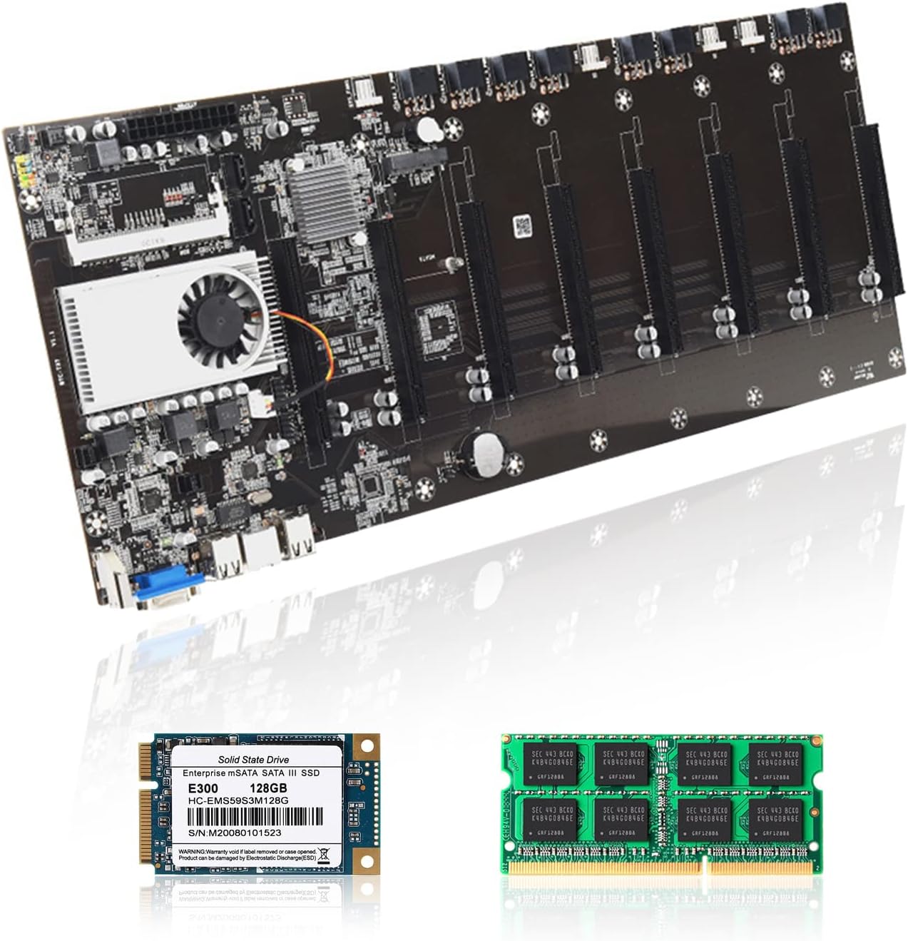 8 GPU Mining Motherboard BTC-T37 PCIe 16X Miner Video Card Slot, Graphics Motherboard with 8GB RAM, 128G SSD and G3900 for ETH BTC ATX Miner