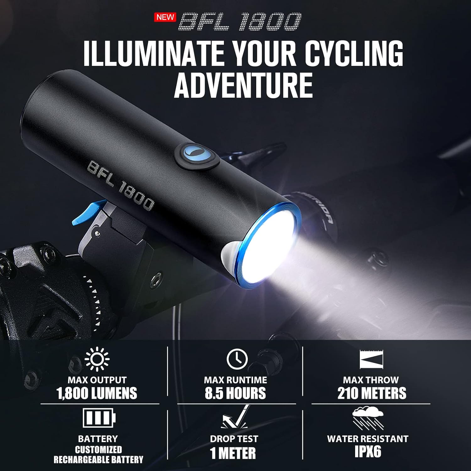 OLIGHT BFL1800 Bike Headlights 1,800 Lumen LED Bike Light, MCC1AL Rechargeable Bicycle Headlight, Compact and Durable LED Front Light for Road, Mountain, Commuter Bicycles Pack of 2