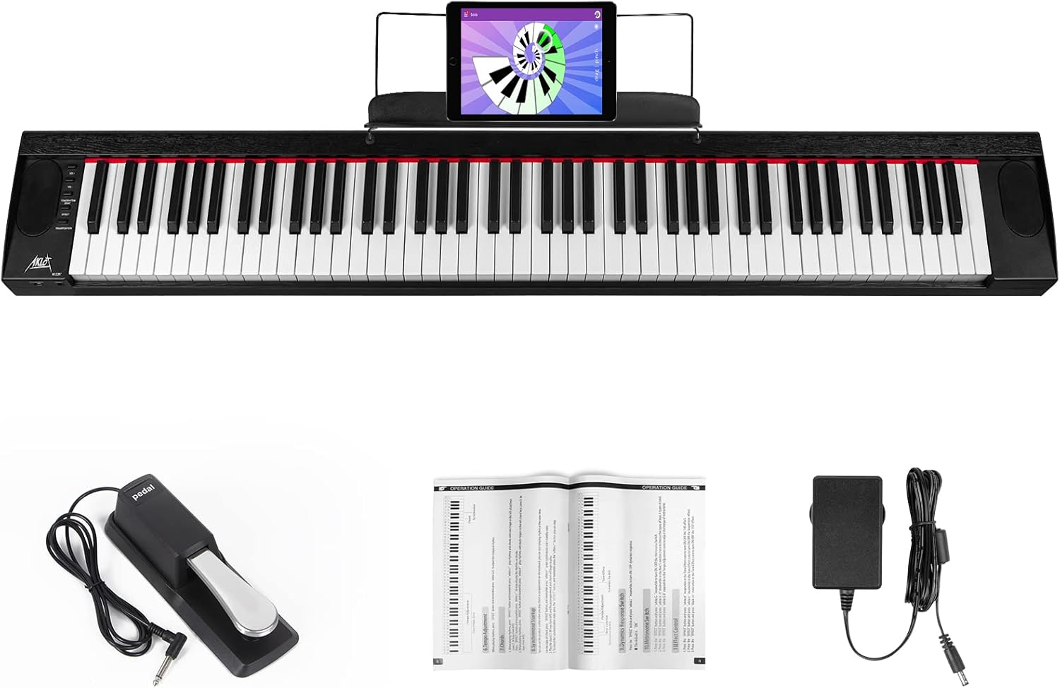 Digital Piano Keyboard 88 Keys, AKLOT Electric Piano Portable Semi-Weighted Full Size with Sustain Pedal Power Supply for Beginner Adults Practice