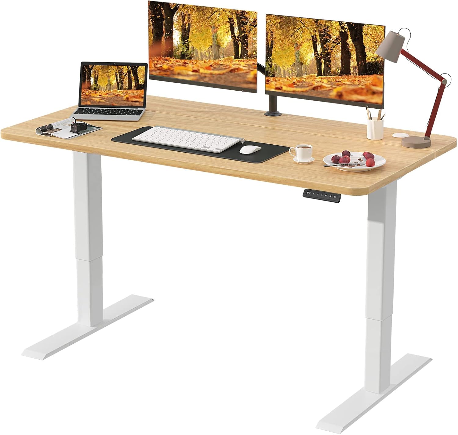Standing Desk Adjustable Height, 48 x 24 Inches Dual Motors Sit Stand Desk for Home Office, Electric Stand Up Desk with 4 Memory Heights and USB Port, Black Frame/Walnut Top