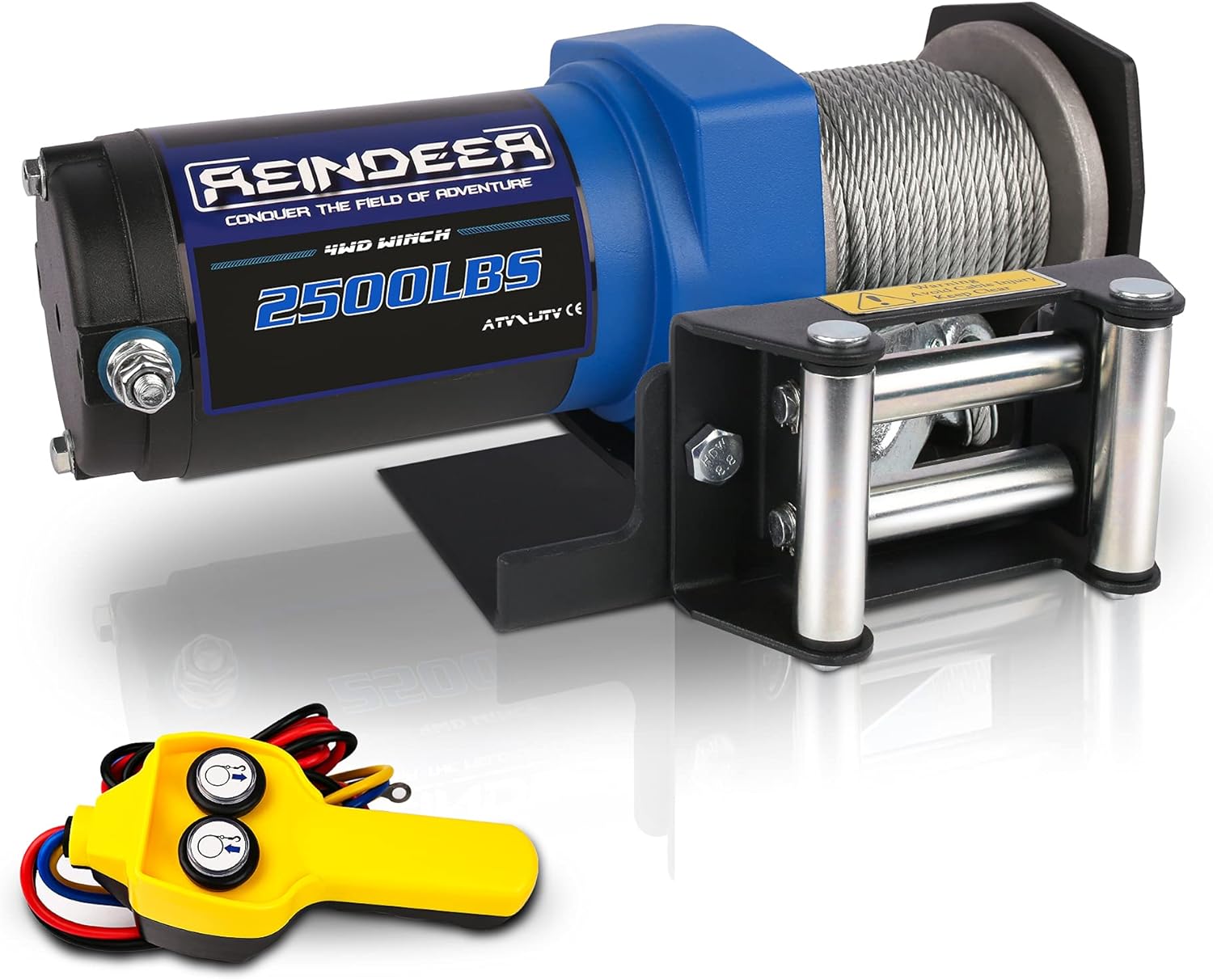 REINDEER New 12V Winch 3500 lb Load Capacity Electric Winch kit Synthetic Rope Wire Rope with Hawse Fairlead Waterproof IP67 with Wireless Remotes