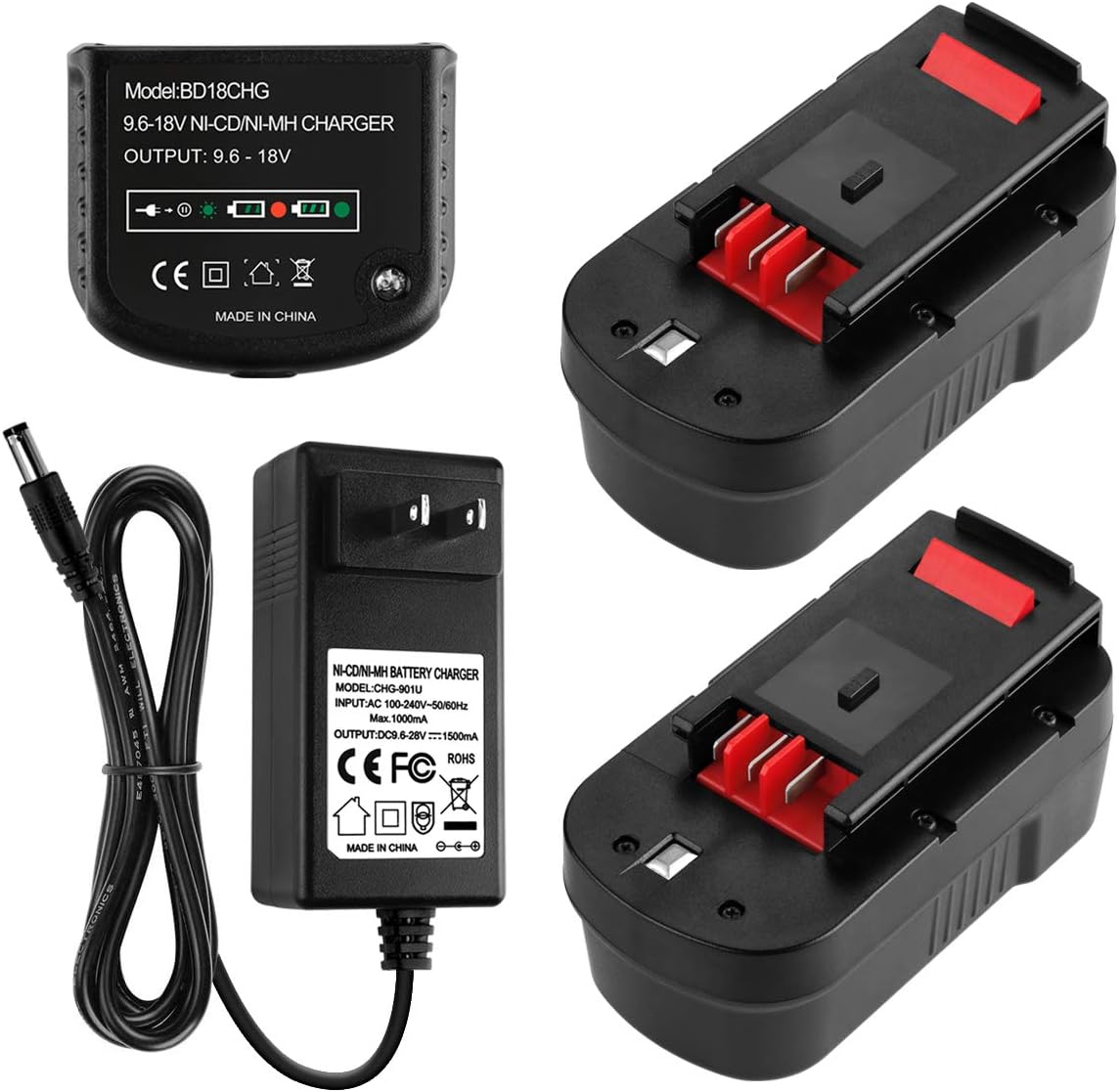 Upgraded 3500mAh HPB18 Replacement for Black and Decker 18 Volt Battery Ni-CD Compatible with 244760-00 A1718 FS18FL FSB18 18V Firestorm with a Portable Black Decker Battery Charger Pack of 2