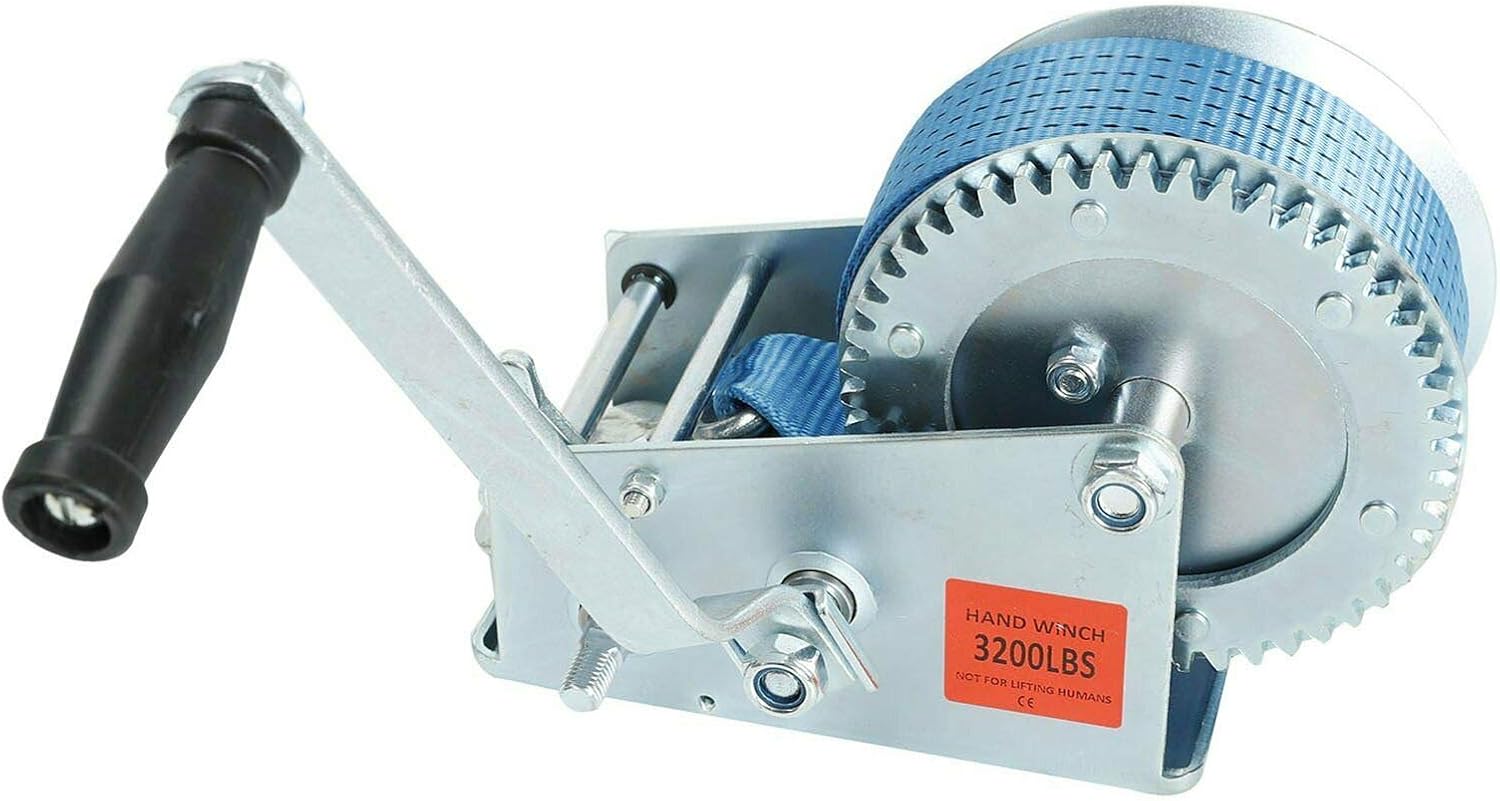 VOWAGH 3200lbs Hand Winch Hand Crank Gear Winch Polyester Strap 2 Gear Fit for ATV Boat Trailer Pickup Trucks Pack of 2