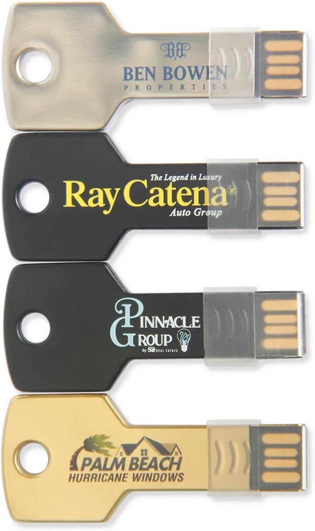 Possibox Custom Key Shaped USB Flash Drive 4GB Customized with Your Logo - as Promotional Gift Bulk 100 Pack