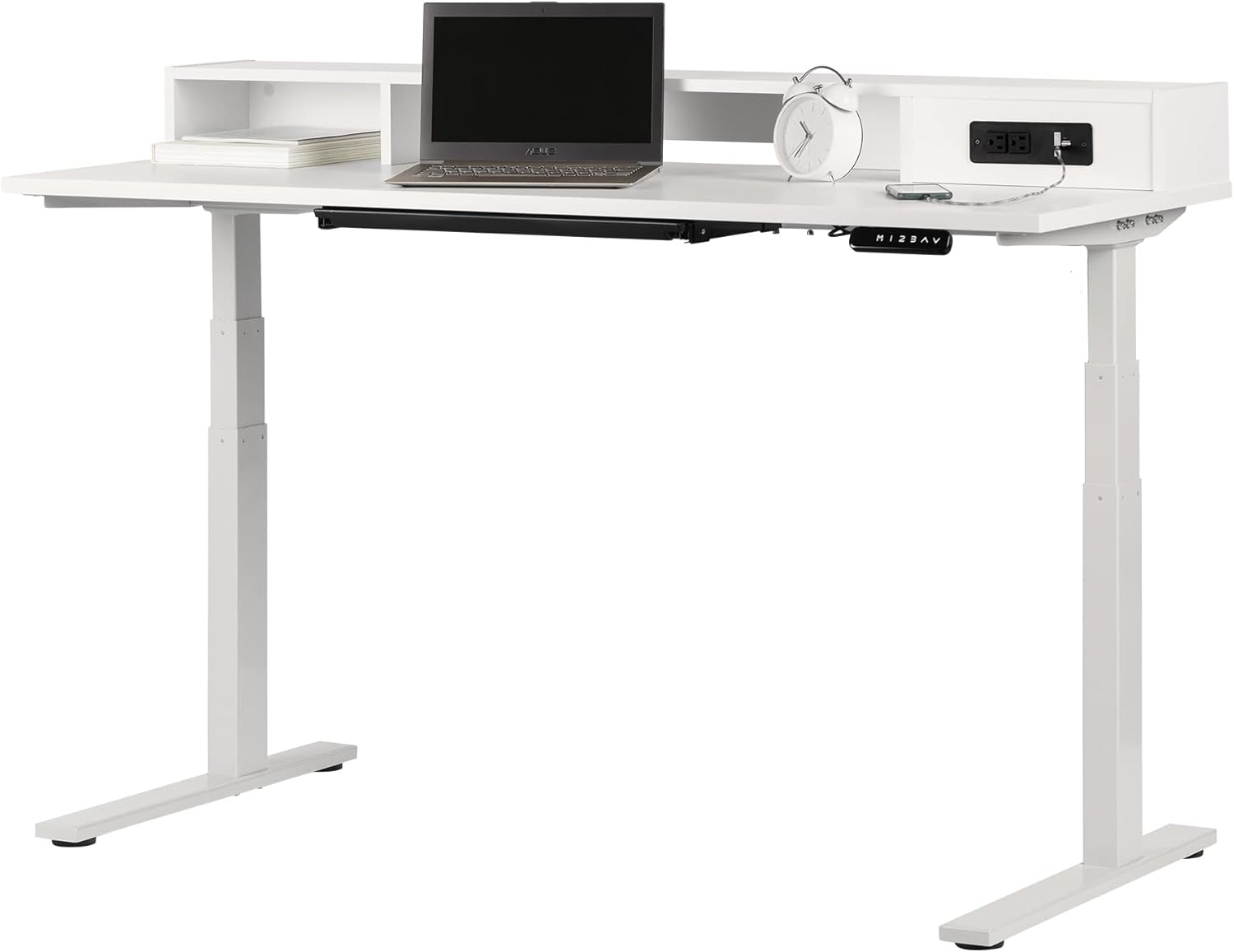 South Shore Majyta Adjustable Height Standing Desk with Built In Power Bar Pure White