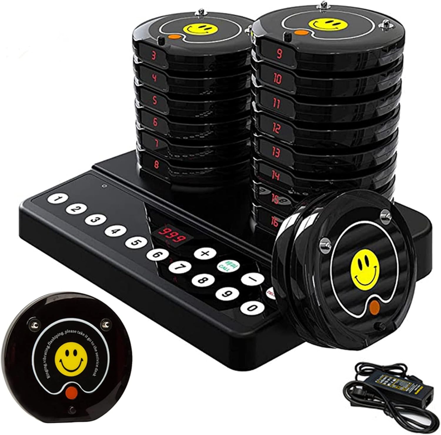 Daytech Wireless Restaurant Paging System Paging Buzzer Calling System for Clinic Church Cafe Shop with 20 Coaster Pagers and 1 Numeric Keypad Transmitter（Please Tighten The Antenna to The Right ）