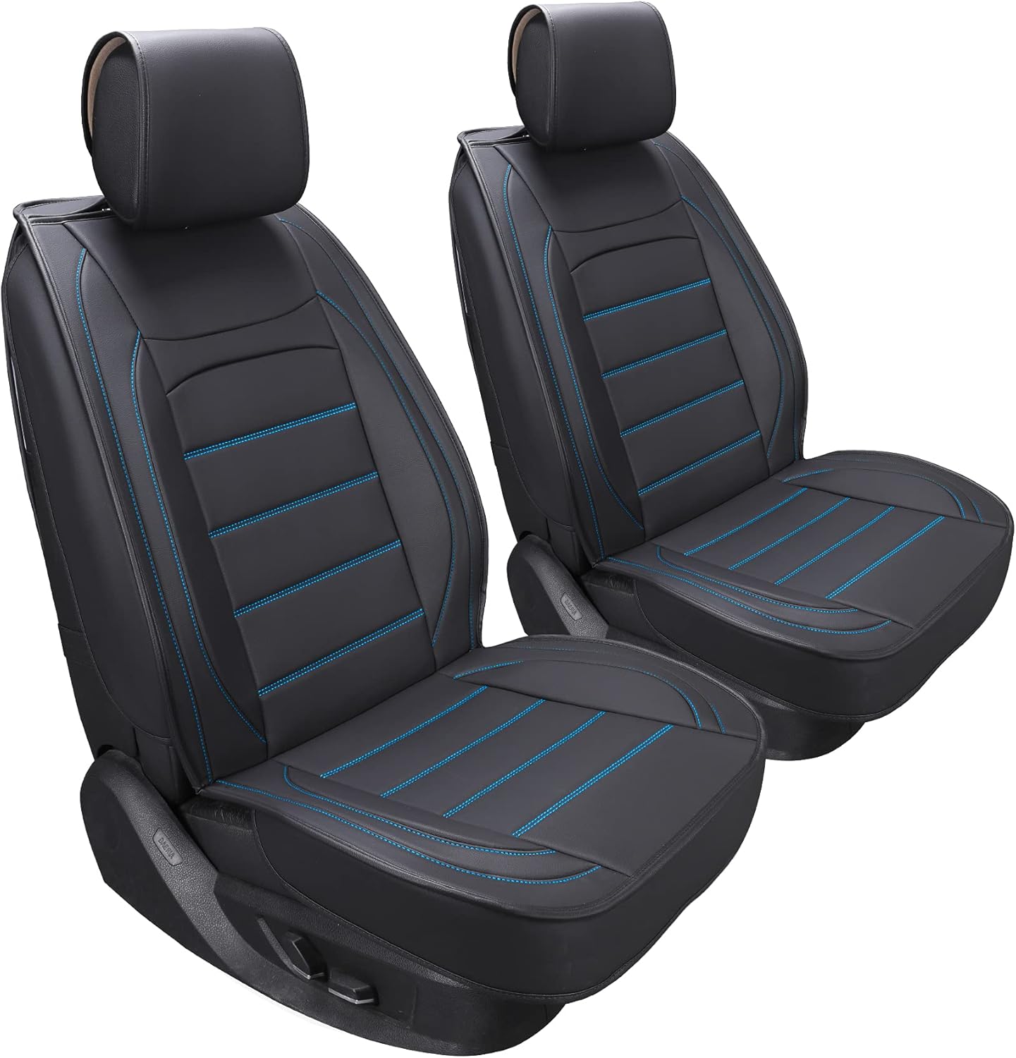 Universal Leather Car Seat Covers Front - Sanwom 2Pcs Waterproof Vehicle Seat Covers - Leatherette Automotive Covers Interior Accessories for Most SUV Cars Pickup Truck, Black & Blue