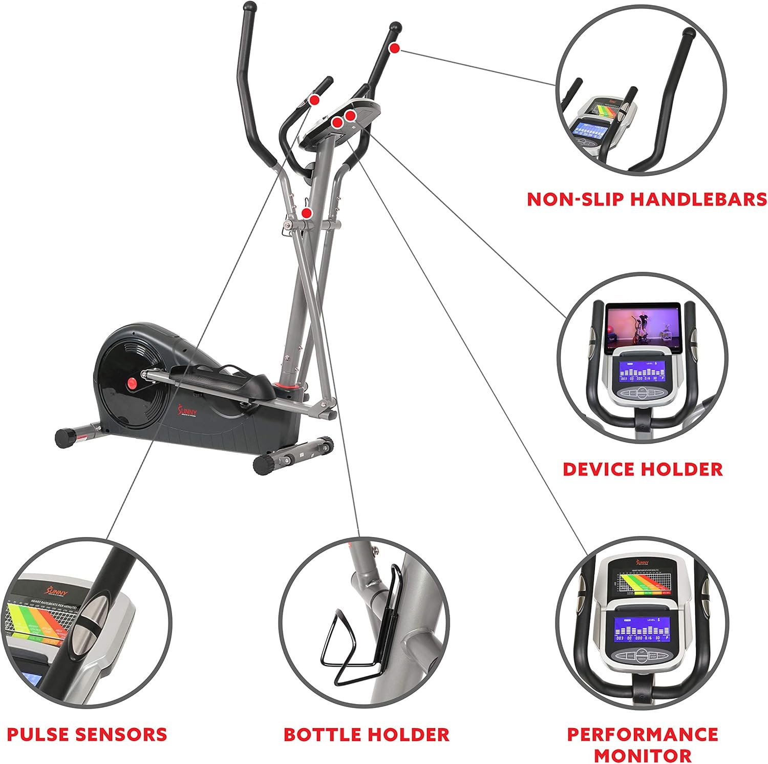 Sunny Health & Fitness Pre-Programmed Elliptical Trainer - SF-E320002, black