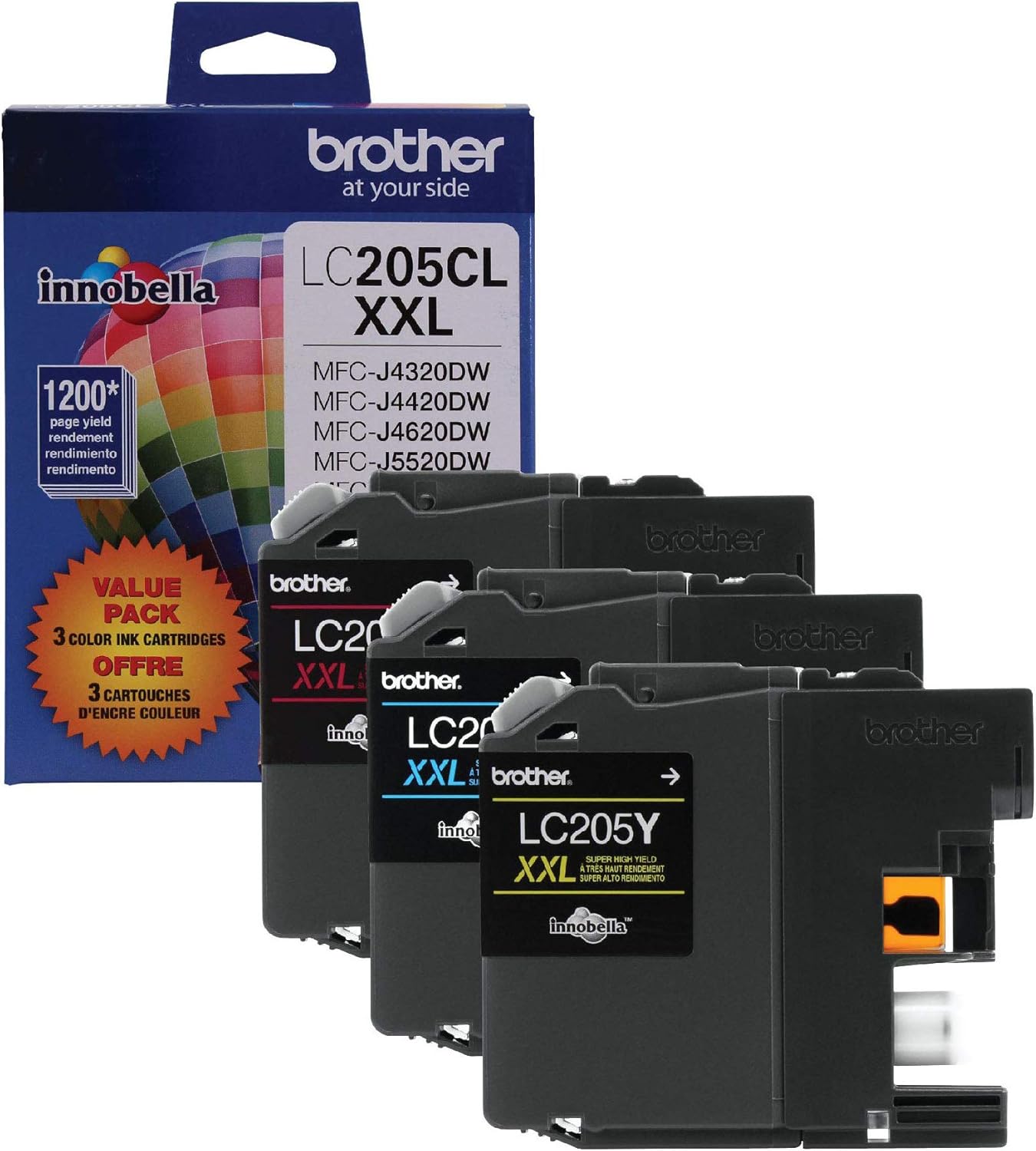 Brother Genuine Super High Yield Color Ink Cartridge, LC2053PKS, Replacement Color Ink Three Pack, Includes 1 Cartridge Each of Cyan, Magenta & Yellow, Page Yield Up to 1200 Pages/Cartridge, LC205 Pack of 2