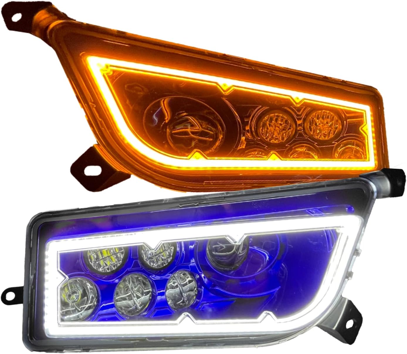 SLK-Lights PREMIUM RED Razor RZR LED Headlight Halo Turn signal kit Street Legal (Fits: 2015-2021) (Red Dual Color SwitchBack Halo White/Amber)
