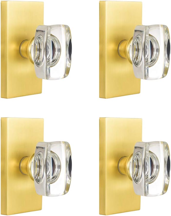HIEMEY Glass Door Knobs Interior with Lock, Crystal Gold Door Knobs for Bedroom/Bathroom, Privacy Door Knob, Satin Brass, BS-017 Pack of 2