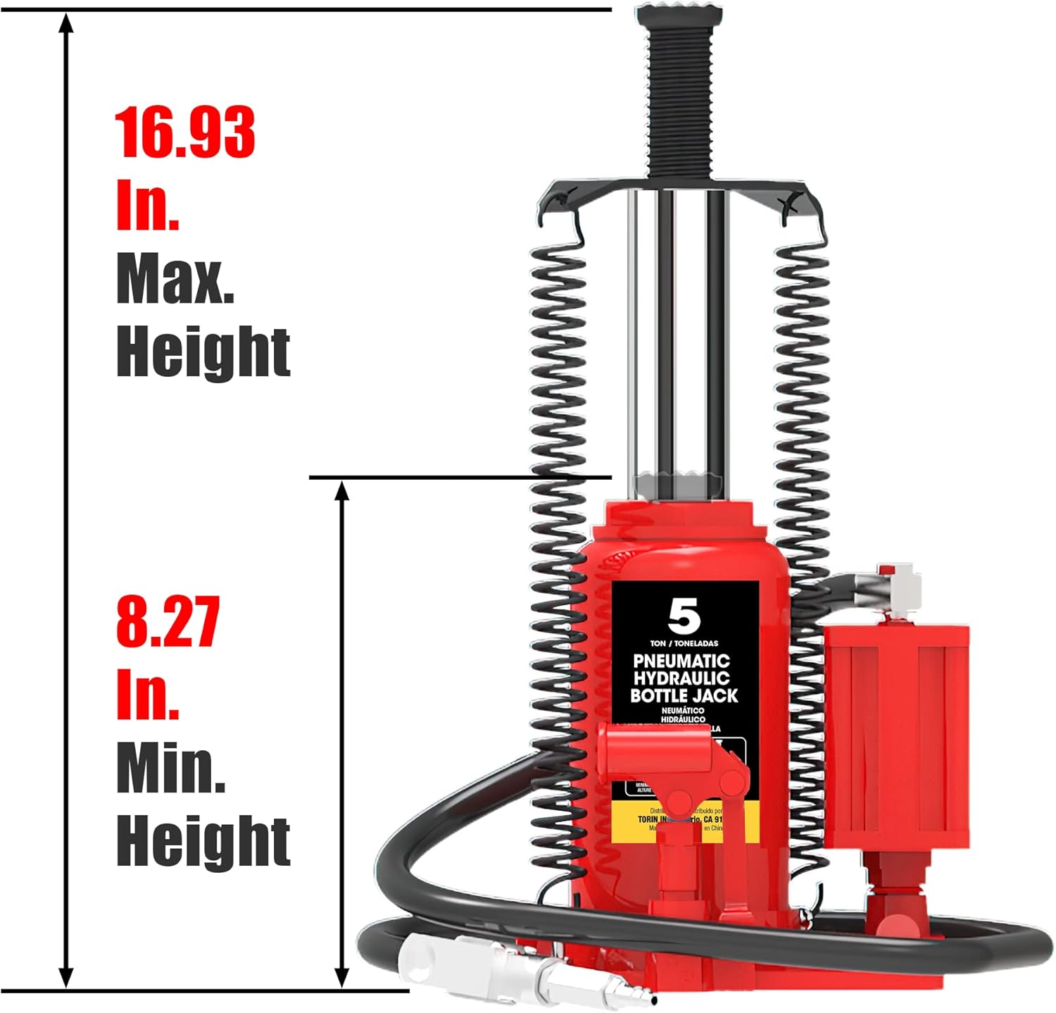 BIG RED 5 Ton (10,000 LBs) Torin Pneumatic Air Bottle Jack with Manual Hand Pump, ATRQ05002R, Red