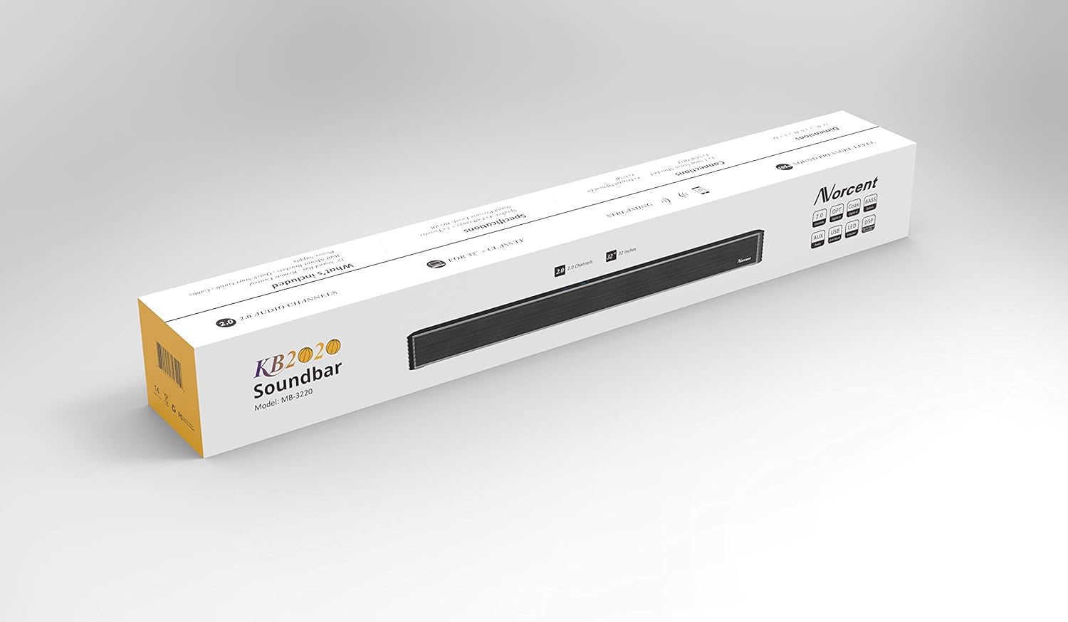 Norcent KB2020 Black Mamba Series 32-Inch 80W Sound Bar, Wired and Wireless Bluetooth 5.0 Balanced Sound Experience Soundbar Speaker 2022 New Version MB-3220 Pack of 2