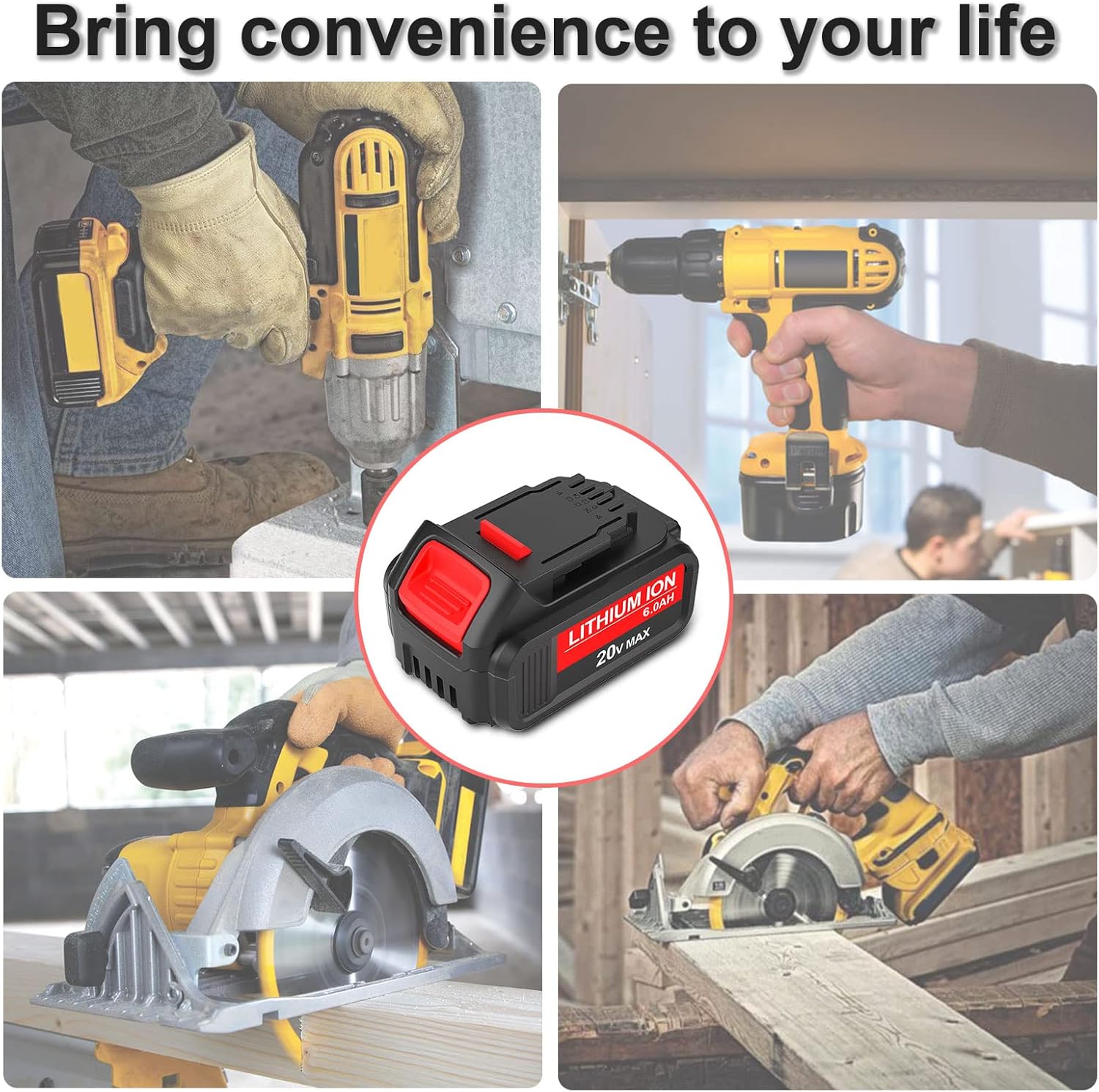 2-Pack 20Volt 6.0Ah Replacement Battery Compatible with Dewalt 20V Battery MAX DCB205 DCB206-2 DCB205-2 DCB204 DCB203 DCB201 DCD/DCF/DCG/DCS Series Pack of 2