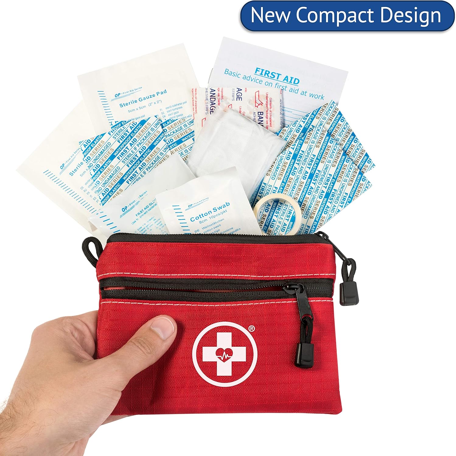 Swiss Safe Survival First Aid Kit Pocket Sized Poich, Lightweight & Compact with Dual Zippers, 64 Piece x 10 Pack Pack of 2