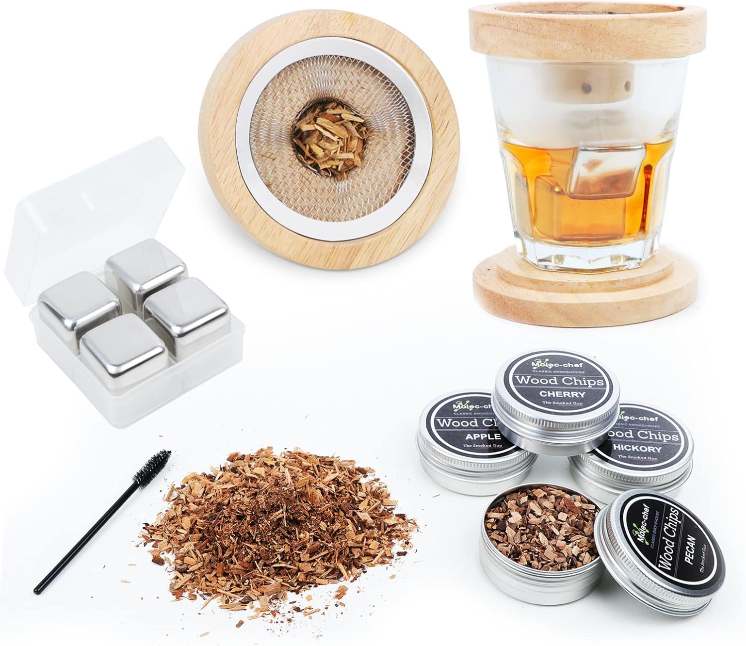 Cocktail Smoker Kit with Torch,Smoker Top with Four Kind of Wood Chips for Cocktail,Whiskey,Bourbon Old Fashioned Smoker Kit,Gift for Dad,Husband,Friend(No Butane) Pack of 2