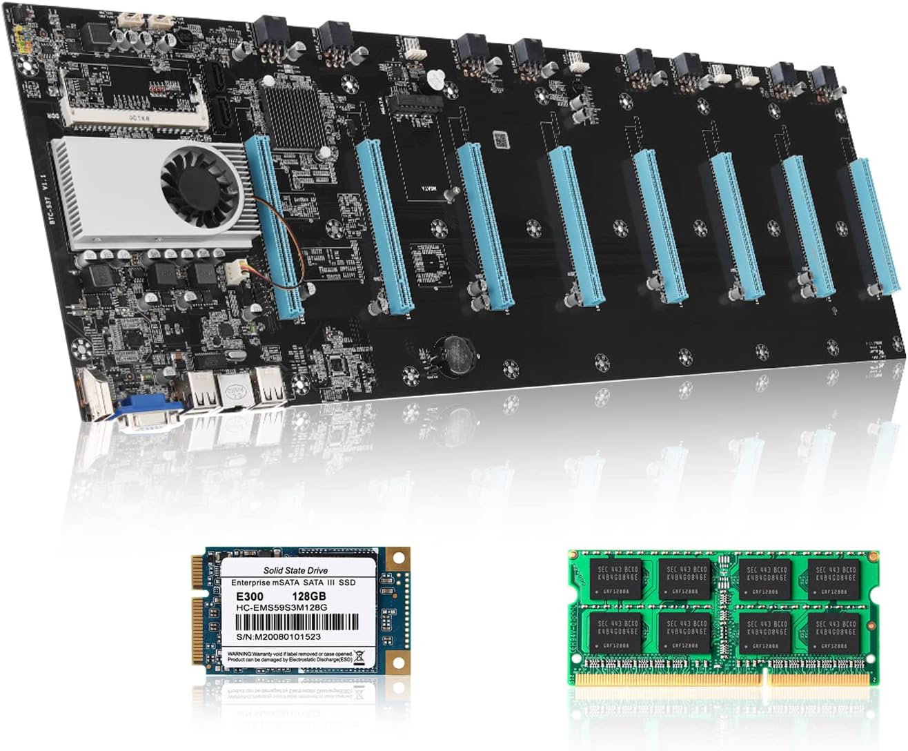 BTC S37 Mining Motherboard Set MSATA SATA 1600MHZ SSD 8 GPU Graphics Card Miner (S37)