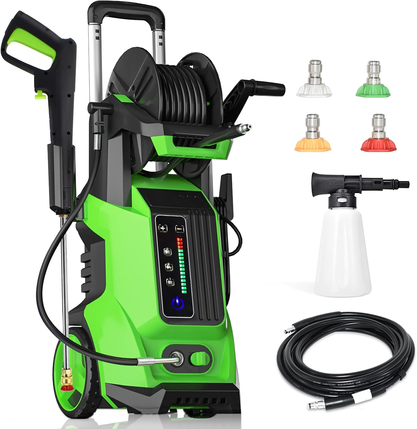 YANICHA Electric Pressure Washer - 3000 PSI + 2.2 GPM High Power Washers Electric Powered with 4 Interchangeable Nozzles and Foam Cannon Hose Reel, Car Washer Cleaner for Home/Driveway/Patio
