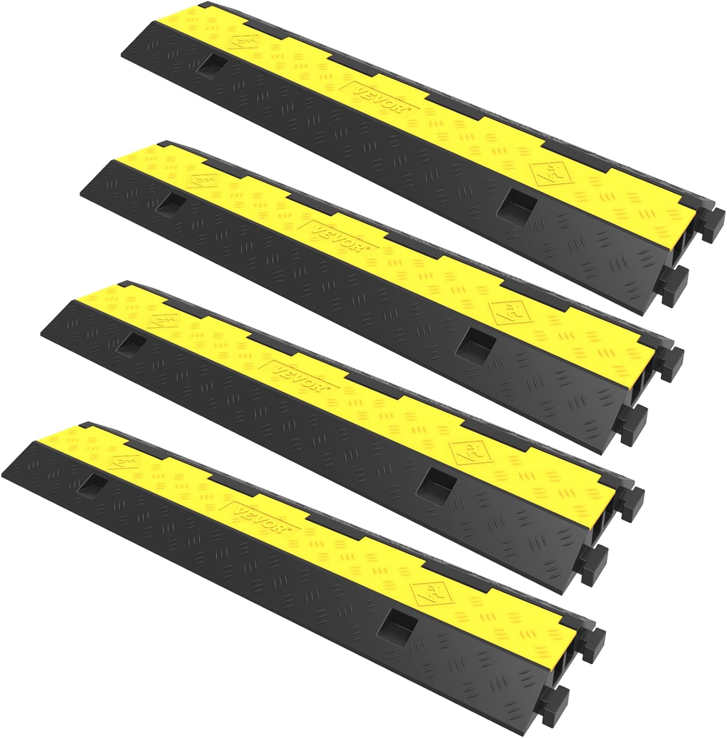 VEVOR Cable Protector Ramp, 4 Packs 2 Channels Speed Bump Hump, Rubber Modular Speed Bump Rated 11000 LBS Load Capacity, Protective Wire Cord Ramp Driveway Rubber Traffic Speed Bumps Cable Protector Pack of 2