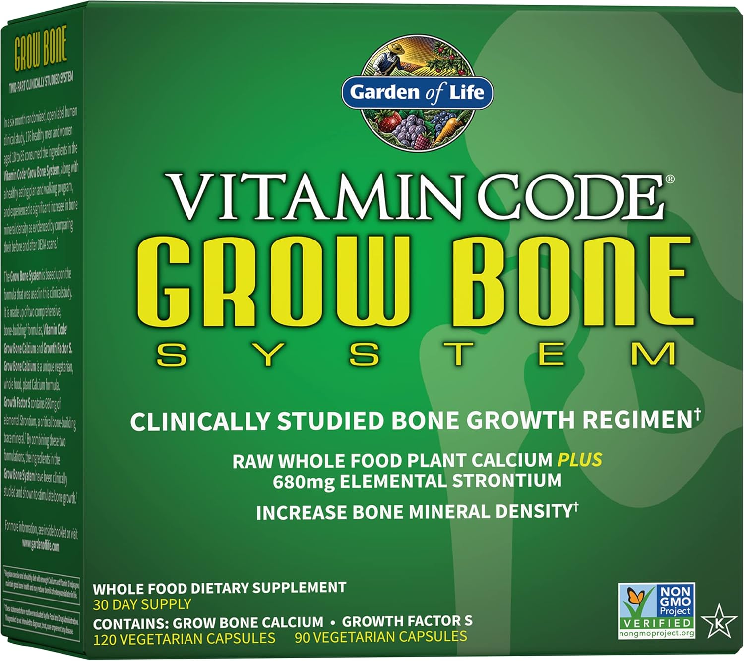 Garden of Life Calcium Supplement - Vitamin Code Grow Bone Made with Whole Foods, Strontium, Magnesium, K2 MK7, Vitamin D3 & C Plus Probiotics for Gut Health, 30 Day Supply Pack of 2