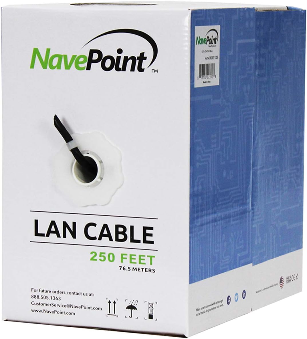 NavePoint Cat6 (CCA), 250ft, Black, Solid Bulk Ethernet Cable, 550MHz, 23AWG 4 Pair, Unshielded Twisted Pair (UTP) Pack of 2