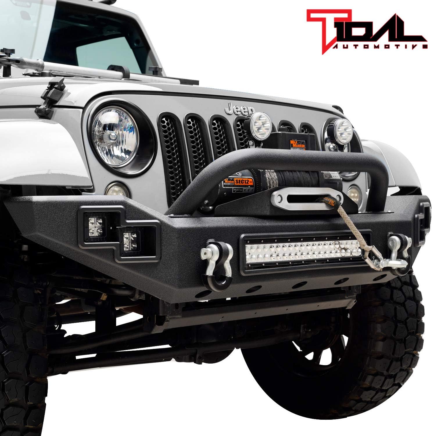 Tidal LED Front Bumper with Winch Plate Offroad Fit for 07-18 Wrangler JK
