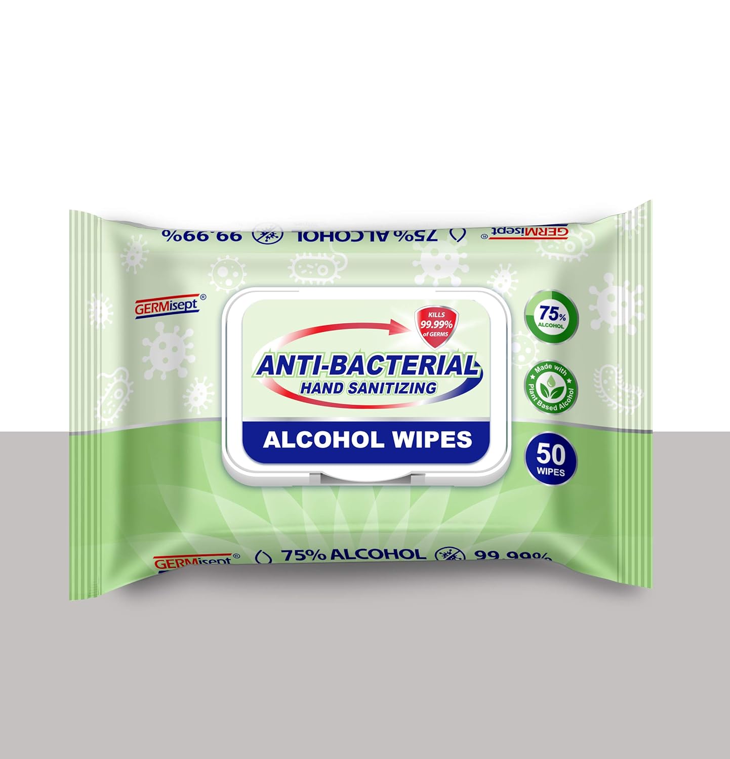 Germisept Advanced 75% Alcohol Antiseptic Hand Sanitizer Multipurpose Wipes (50 Count X 24 packs = [ 1200 Wipes ]) Pack of 2