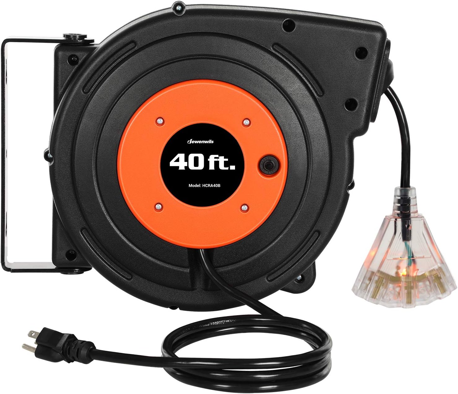 DEWENWILS 40FT Retractable Extension Cord Reel, Heavy Duty Power Cord Reel with 3-Lighted Triple Outlets, 12AWG/3C SJTOW Cord, 15A Circuit Breaker, Wall/Ceiling Mounted, UL Listed, Yellow