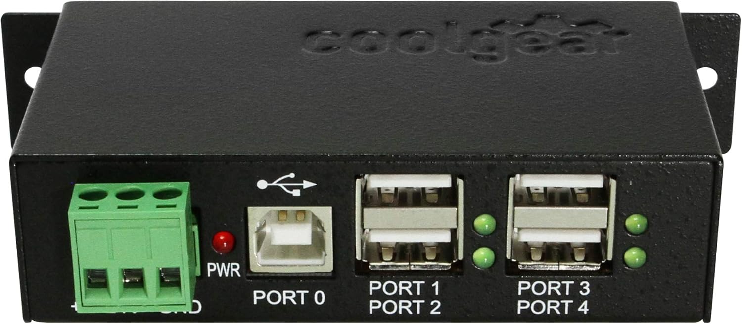 Coolgear 4-Port Industrial USB 2.0 Powered Variable Voltage Input Pack of 2