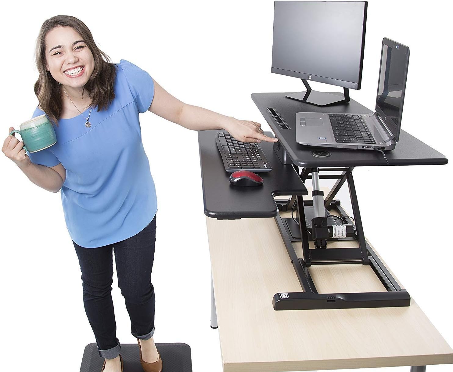 Stand Steady Flexpro Hero Power | Electric Standing Desk Converter/Desk Riser with Wireless Charging | Turns Any Desk into a Sit to Stand Up Desk | Integrated Phone/Tablet Holder (37.5 Inch/Black)