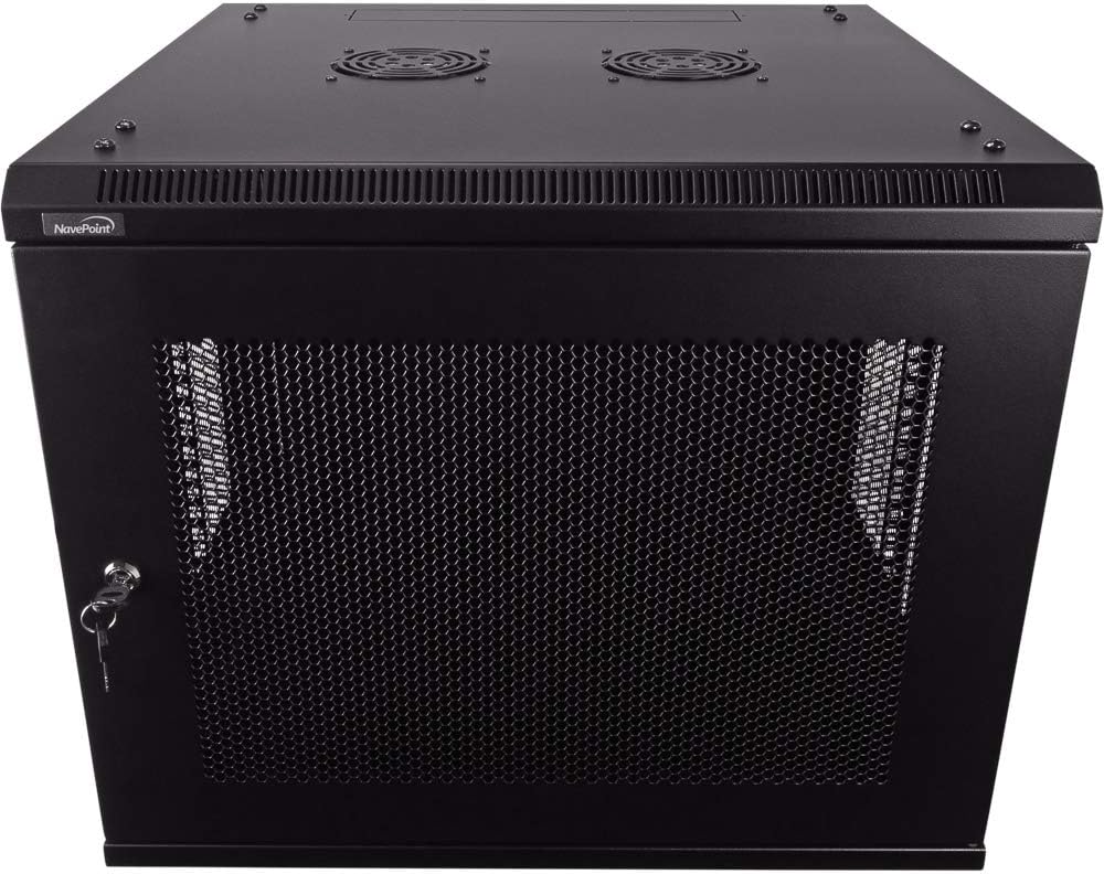 NavePoint 9U Deluxe IT Wallmount Cabinet Enclosure 19-Inch Server Network Rack with Locking Perforated Door 24-Inches Deep Black