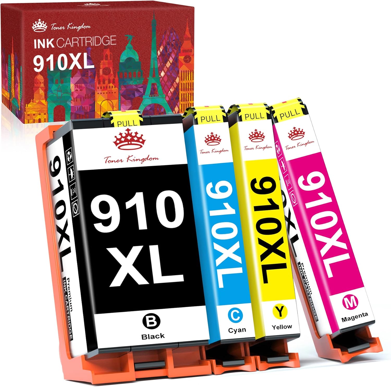 Toner Kingdom Compatible Ink Replacement for HP 910 XL 910XL Ink Cartridges Combo Pack with HP OfficeJet Pro 8025 8020 8022 8028 8023 8035 Printers (Black Cyan Magenta Yellow, 4 Pack) Pack of 2