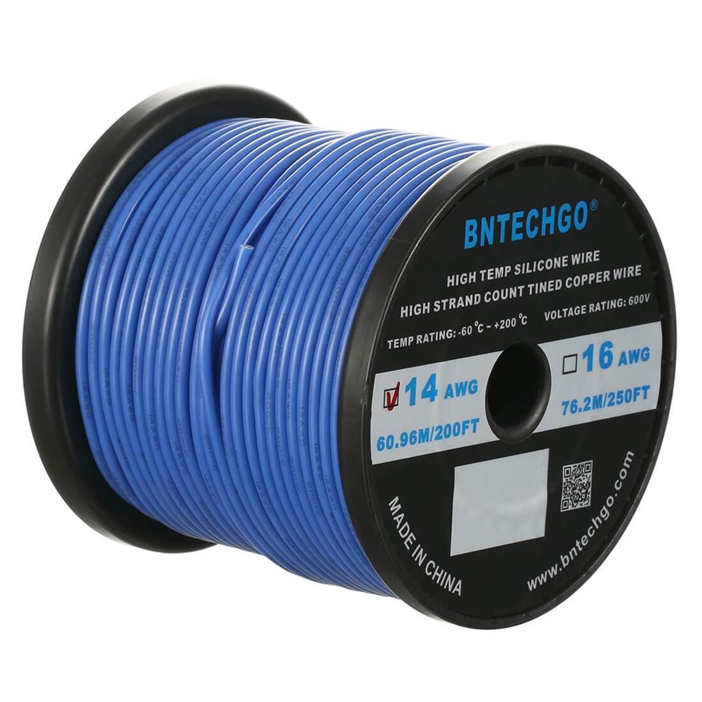 BNTECHGO 14 Gauge Silicone Wire Spool 200 ft Blue Flexible 14 AWG Stranded Tinned Copper Wire Pack of 2