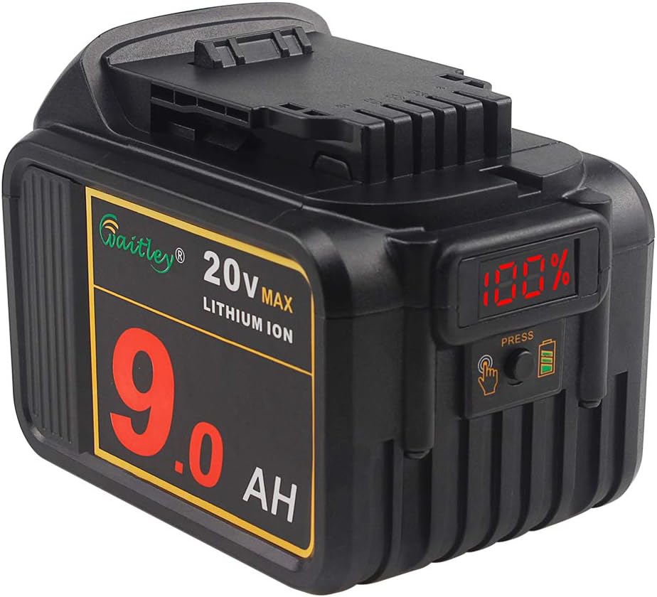 Waitley 20V MAX 9.0Ah Lithium Ion Battery Compatible with DEWALT DCB200 DCB204 DCB206 DCB209 DCD/DCF/DCG Series Tools with LED Indicator Pack of 2