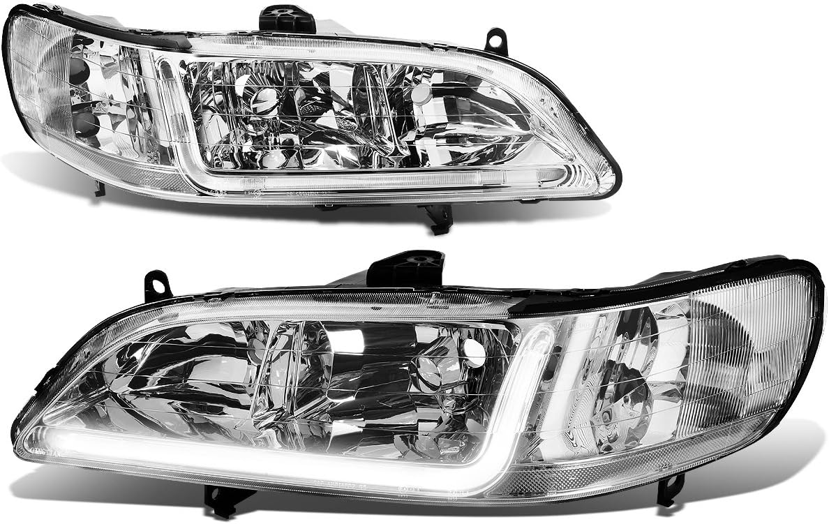 LED DRL Headlights Assembly Compatible with Honda Accord 6th Gen 98-02, Driver and Passenger Side, Black Housing Amber Corner