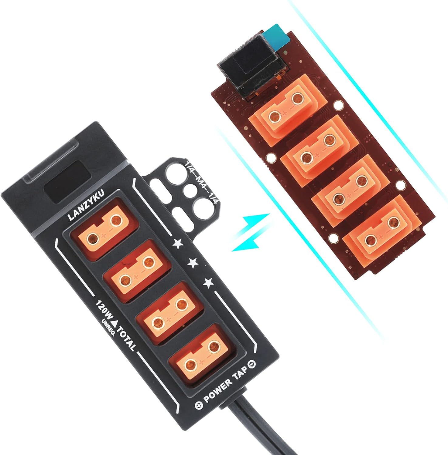 Hot-swap Metal OLED P-Tap D-Tap Splitter with Voltage and Amps Display, Compact 1x4 P-Tap Splitter, Aluminum Alloy with 1/4