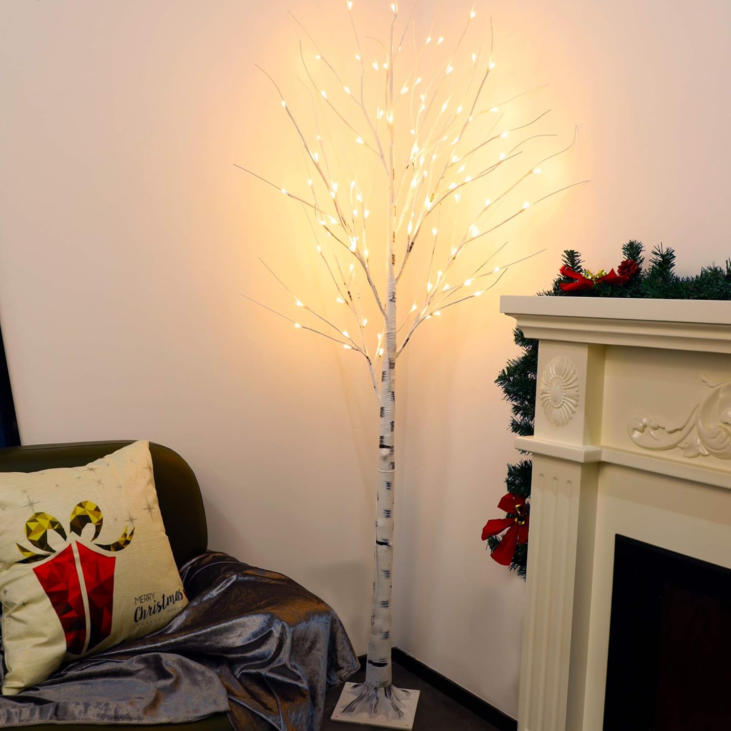 Twinkle Star Lighted Birch Tree 6 Feet 96 LED for Bedroom Wedding Christmas Festival Party Home Decoration Pack of 2