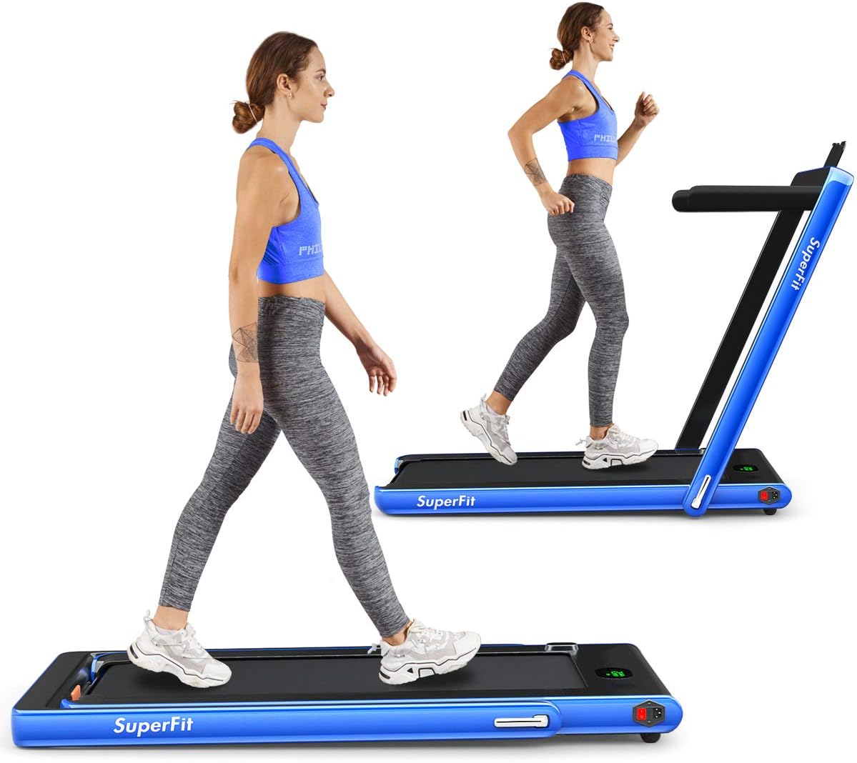 Goplus 2 in 1 Folding Treadmill, 2.25HP Superfit Under Desk Electric Treadmill, Installation-Free with Blue Tooth Speaker, Remote Control, APP Control and LED Display, Walking Jogging for Home Office