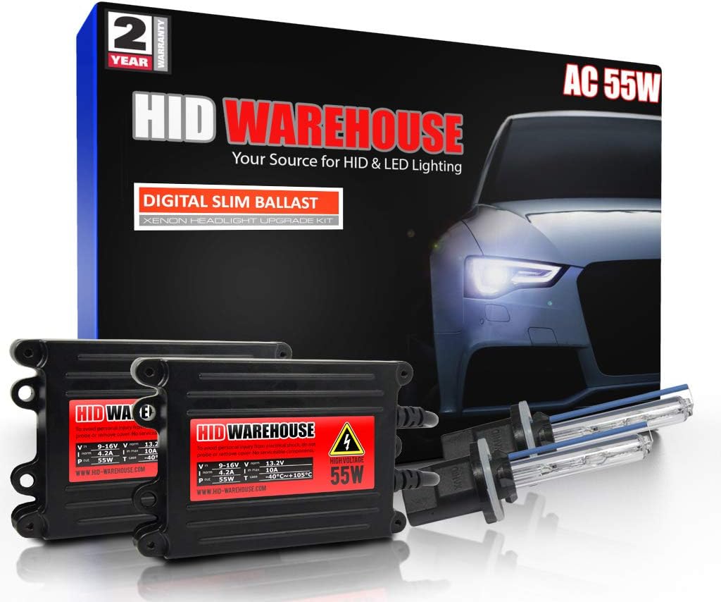 HIDWarehouse 55W AC Xenon Bundle with Slim AC Ballast (1 Pair) - H11 10000K - 10K Dark Blue Xenon Bulbs (1 Pair) Pack of 2