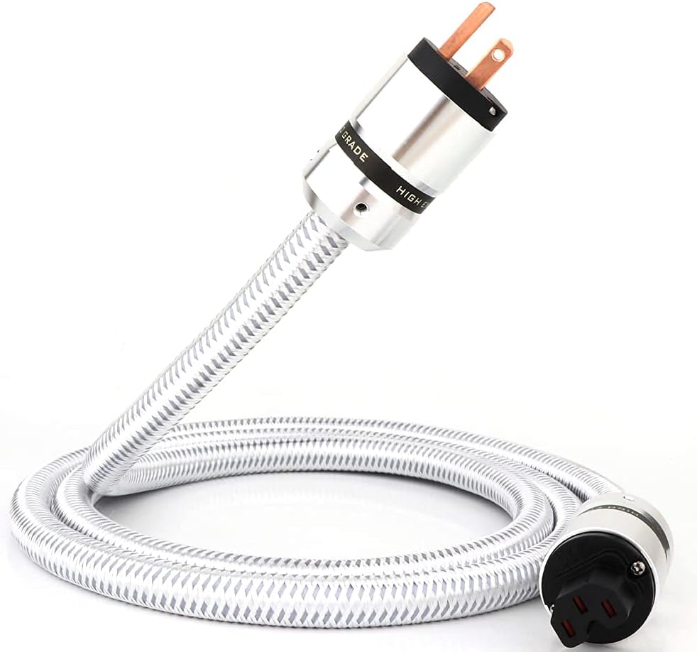 Monosaudio HiFi Audio AC Power Cable, Power Cord with 3-Prong US Version Gold Plated Plugs, 14AWG Audiophile Power Cord 125V 15A, Braided Sleeves Power Line (4.9FT/1.5M) Pack of 2