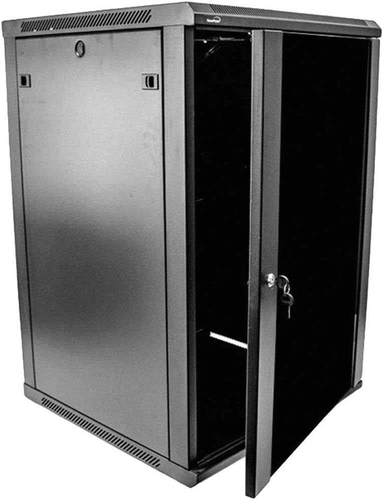 NavePoint 18U Deluxe IT Wallmount Cabinet Enclosure 19-Inch Server Network Rack with Locking Glass Door 24-Inches Deep Black with Shelves