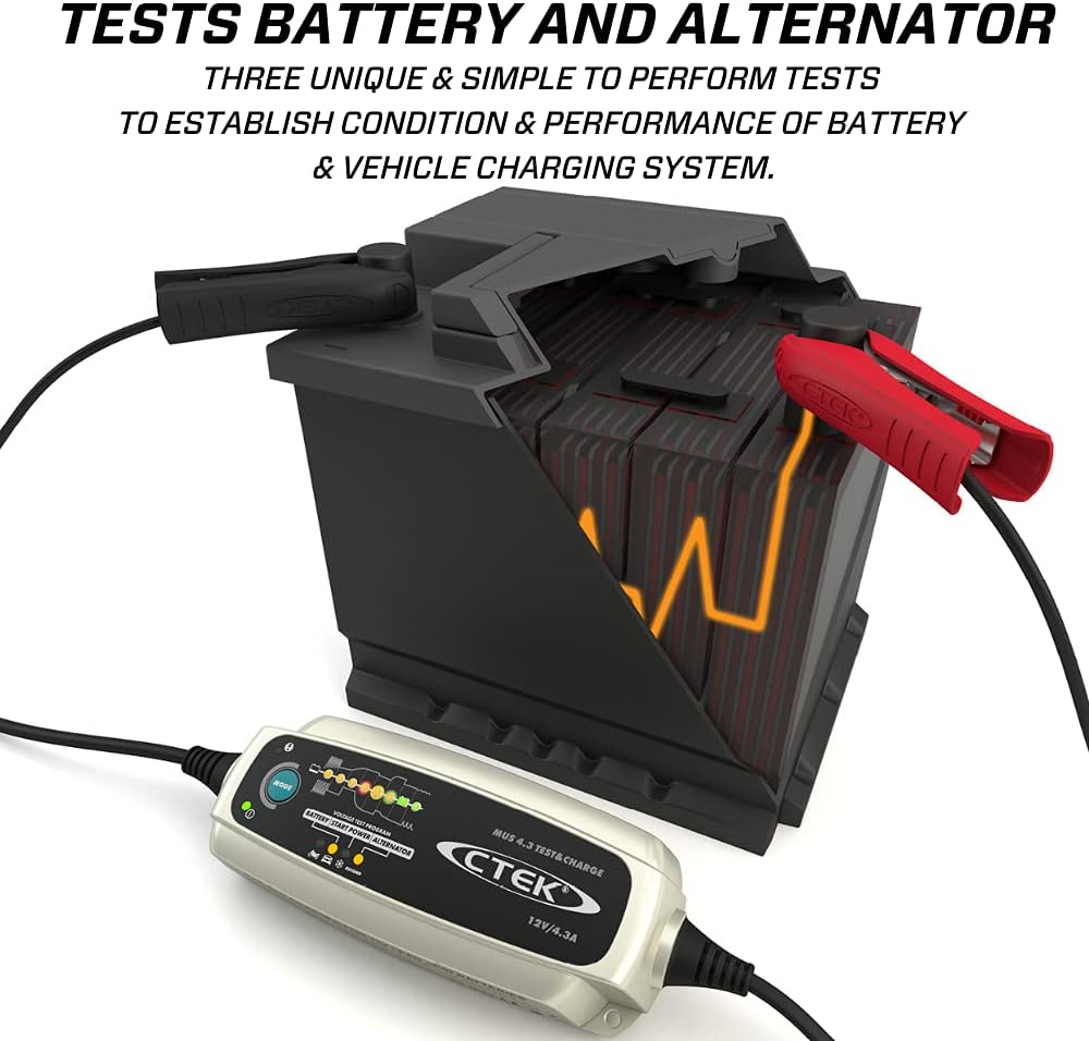CTEK (56-959) Silver MUS 4.3 TEST & CHARGE 12 Volt Fully Automatic Charger and Tester