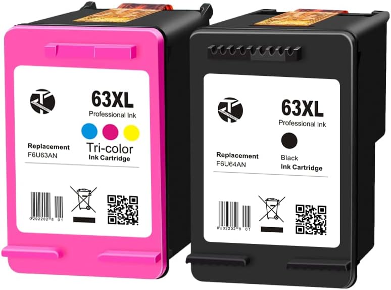 KONGTENBUY - Remanufactured 63XL Ink Cartridge Replacement for HP Envy 4510 4520 4525 4528 HP OfficeJet 5267 5255 3830 4650 5258 3832 HP DeskJet 1110 1112 2132 3630 3636 (2Black 1 Tricolor) Pack of 2
