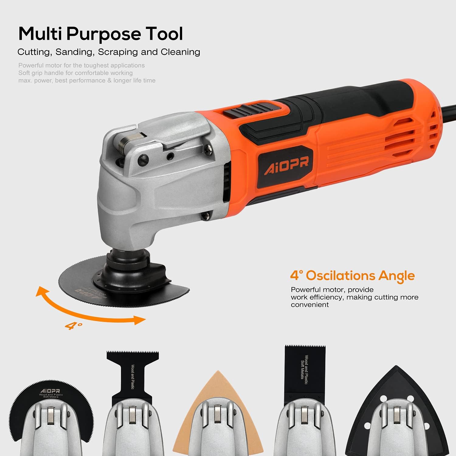 AIOPR Oscillating Multi Tool, 2.4Amp Oscillating Saw 6 Variable Speed, 4° Oscillating Angle with 40pcs Accessories Pack of 2