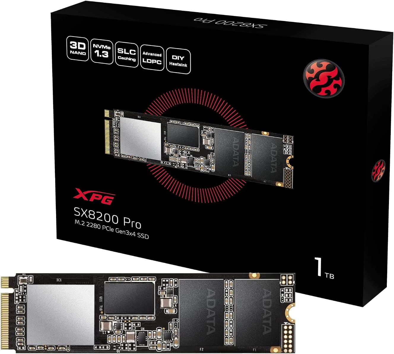 ADATA XPG SX8200 Pro 1TB 3D NAND NVMe Gen3x4 PCIe M.2 2280 Solid State Drive R/W 3500/3000MB/s SSD (ASX8200PNP-1TT-C)