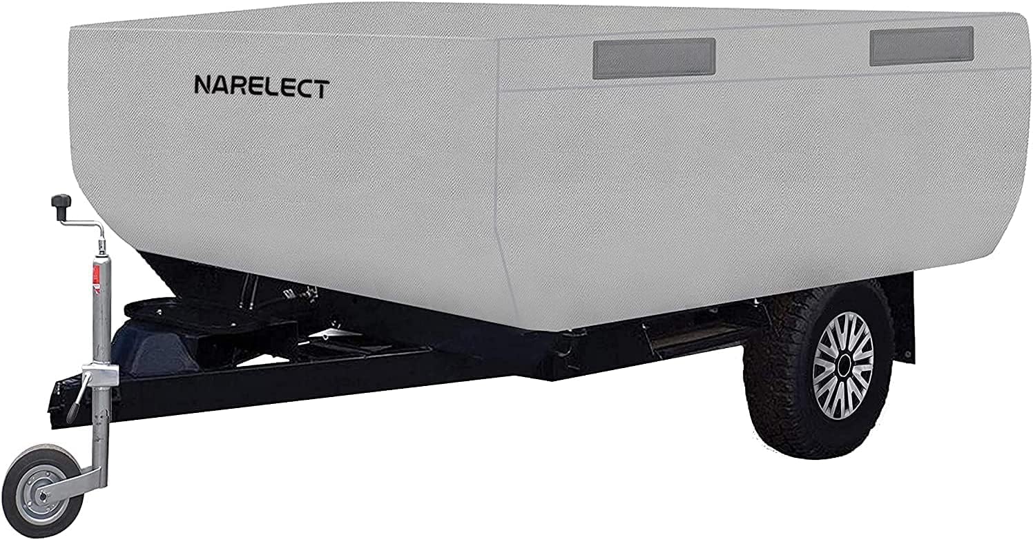 Narelect RV Cover Upgraded 6 Layers Pop Up Folding Camper Cover Fits 8'-10' Breathable Waterproof Windproof Ripstop Anti-UV RV Cover