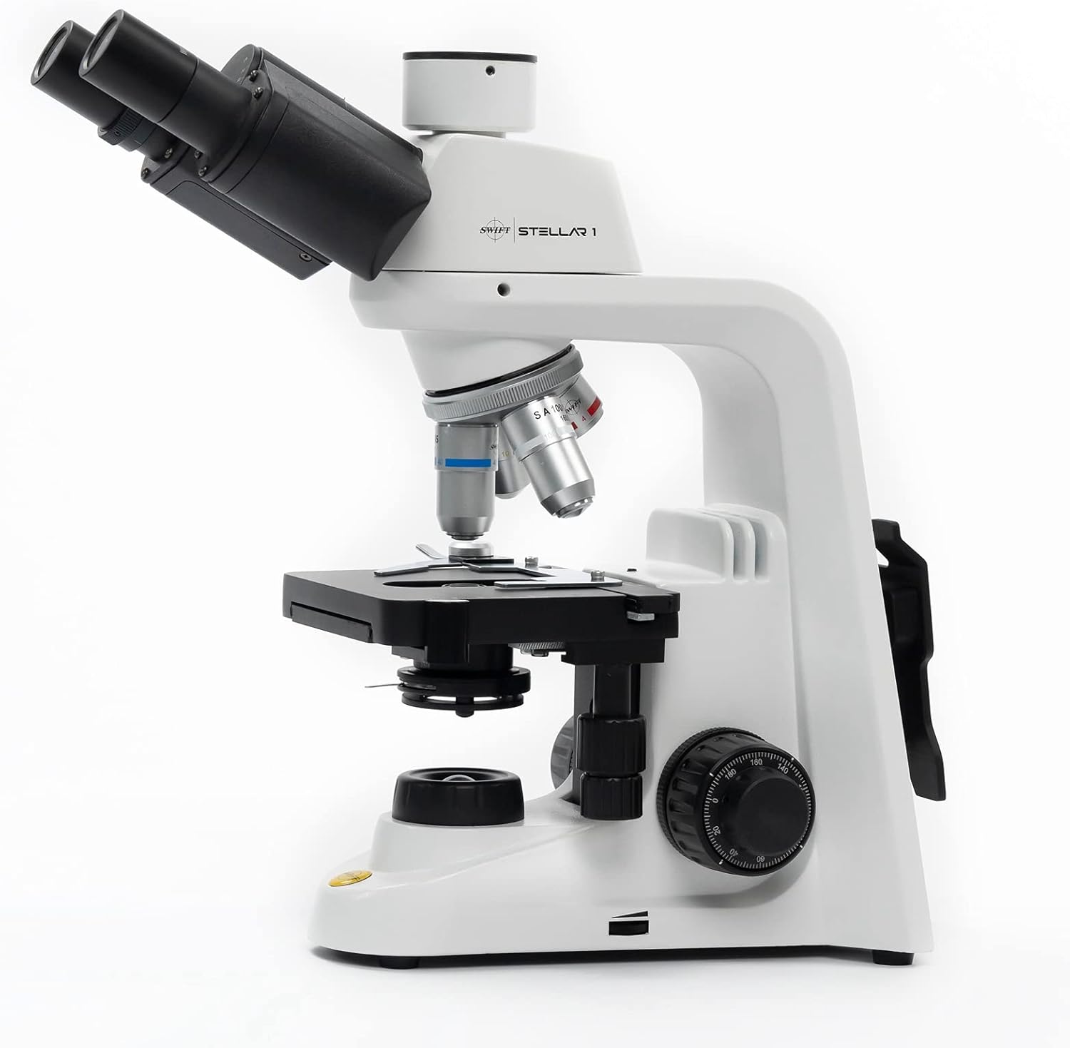 Swift Stellar 1-T Professional Lab Compound Microscope, 40X-2500X Magnification, Siedentopf Trinocular Head, Mechanical Stage, Ultra-Precise Focusing, Camera-Compatible, User and Eco-Friendly Design