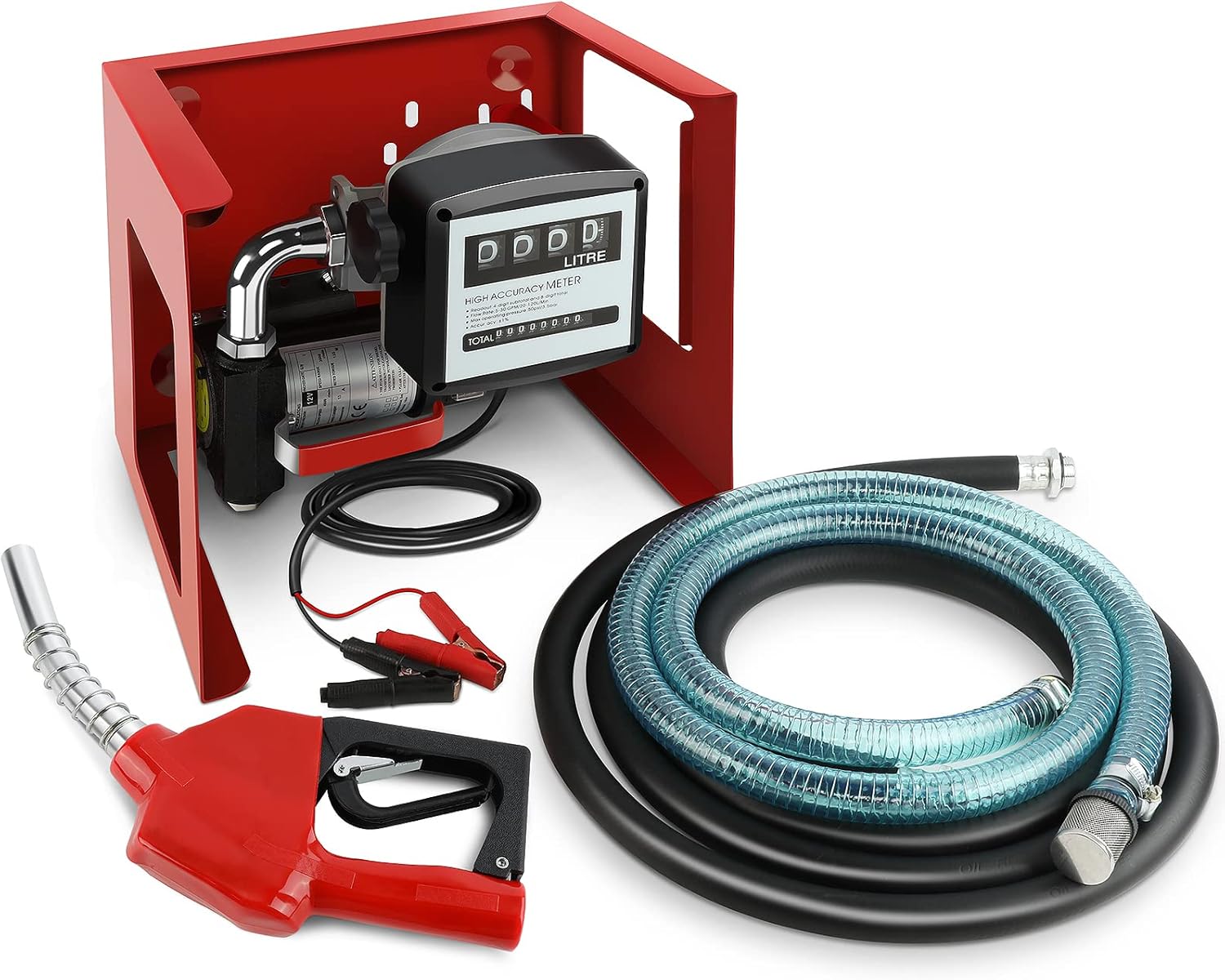 12V DC 155W Automatic Electric Transfer Fuel Pump Meter Large flow With Crocodile Clips Hose Automatic Nozzle And Mechanical Fuel Mete